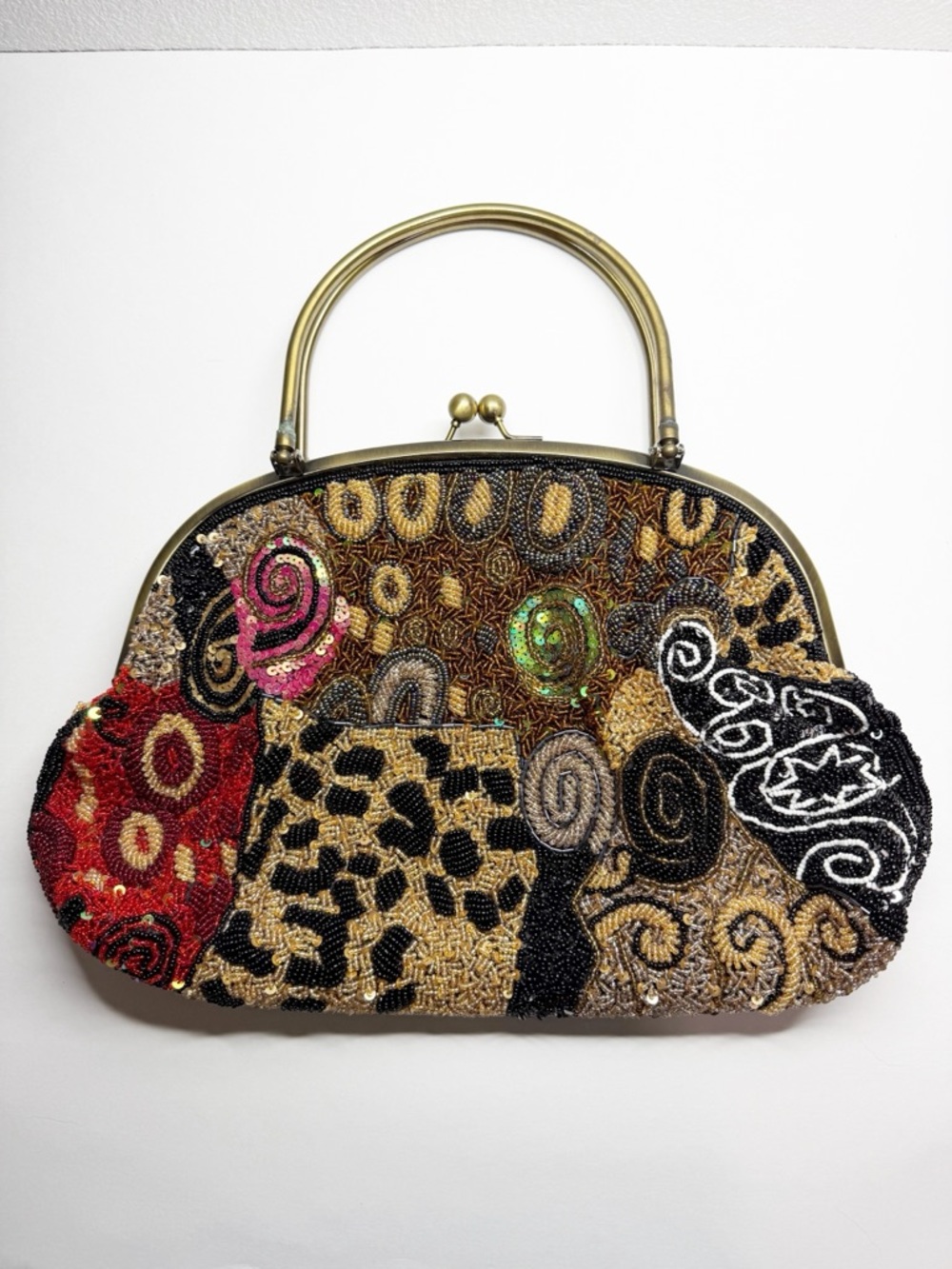 Vintage Chicos Beaded Brass Handle Chain Strap Convertible Crossbody Purse - Picture 2 of 15
